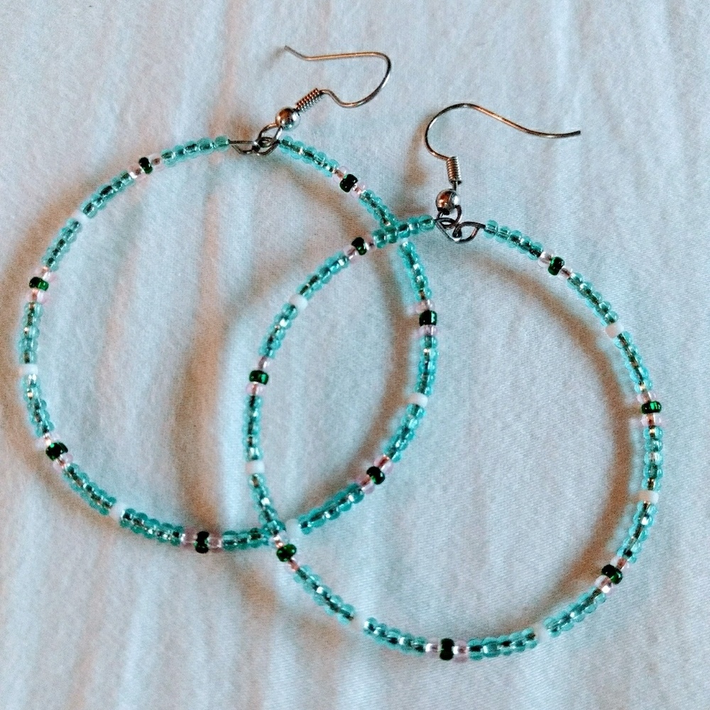 Handmade boho custom hoop earrings- seed beads
